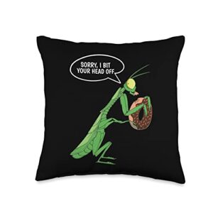 birds eating mantis sorry, i bit your fucking head off mantis garden ninja throw pillow, 16x16, multicolor