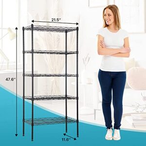 5 Wire Shelving Unit Storage Shelf Adjustable Heavy Duty Shelf with Leveling Feet for Closet Laundry Pantry Kitchen Garage 750 LBS Capacity 21.5" L x 11.6" W x 47.6" H, Black