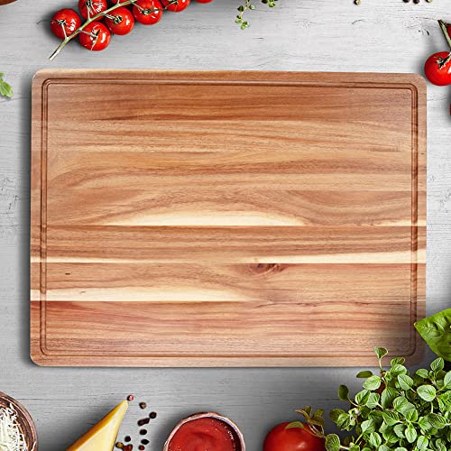 Wooden Cutting Boards for Kitchen, 24" x 18" Large Cutting Board with Juice Groove and Side Handle, Chopping Board, Butcher Block, Large Charcuterie Board