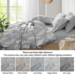 PHF Soft Printed Comforter Sets Queen-7 PCS Bed in A Bag Comforter & Sheet Set-Flowers Botanical Cozy Bedding Set Include Comforter, Pillow Shams, Flat Sheet, Fitted Sheet and Pillowcase, Grey