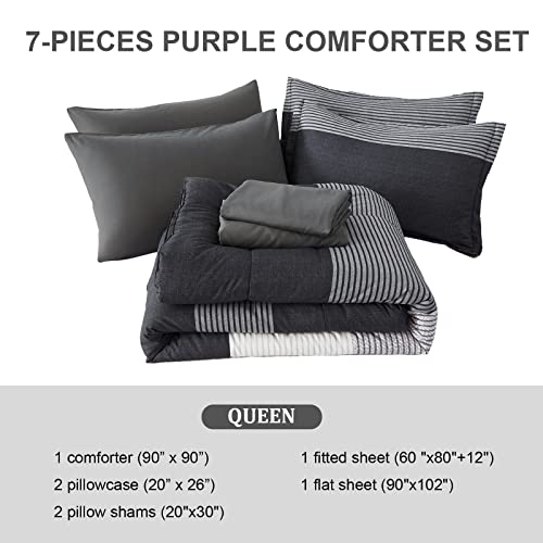 Yiran 7 Piece Black and White Comforter Set Queen Size Bed in A Bag Set with Sheets for Queen Bed - Luxury Bedding Sets for All Season - Comforter, Flat Sheet, Fitted Sheet, Pillow Shams, Pillowcases