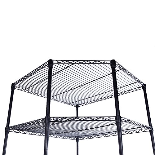 Aybihous3 6 Tiers Corner Shelf Adjustable Metal Storage Wire Shelving Unit Heavy Duty Commercial Rack Free Standing Rack Metal Display On Wheels for Garage Living Room Kitchen Industrial NSF Black