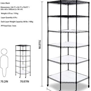 Aybihous3 6 Tiers Corner Shelf Adjustable Metal Storage Wire Shelving Unit Heavy Duty Commercial Rack Free Standing Rack Metal Display On Wheels for Garage Living Room Kitchen Industrial NSF Black