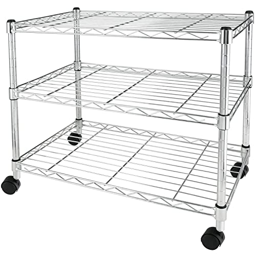 YSSOA 3-Tier Heavy Duty Height Adjustable Storage Shelving Unit,Chrome,24.02" D x 13.78" W x 21.97" H inch, 1 Pack