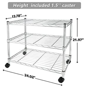 YSSOA 3-Tier Heavy Duty Height Adjustable Storage Shelving Unit,Chrome,24.02" D x 13.78" W x 21.97" H inch, 1 Pack