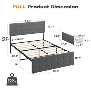 Amyove Full Bed Frame with 4 Storage Drawers,Fits 8'' 10'' 12" Mattress (Full)