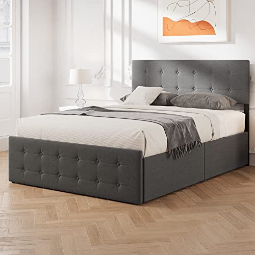 Amyove Full Bed Frame with 4 Storage Drawers,Fits 8'' 10'' 12" Mattress (Full)