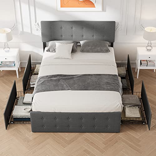 Amyove Full Bed Frame with 4 Storage Drawers,Fits 8'' 10'' 12" Mattress (Full)