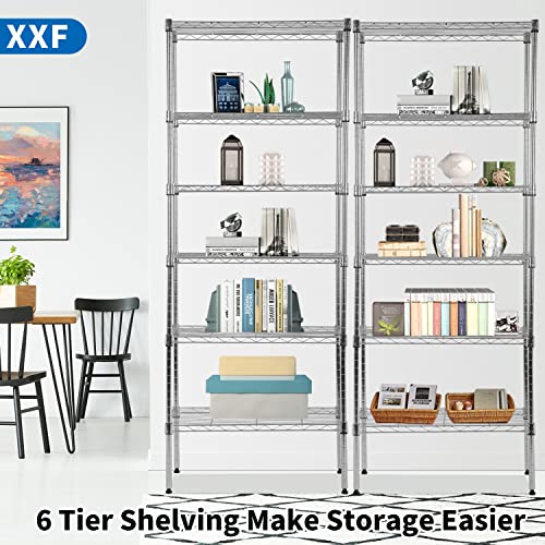 Adjustable Metal Storage Shelves 6-Tier Book Shelf Organizer Wire Shelving Unit 13" X 23" X 60" Steel Storage Rack Shelves for Garage Kitchen Restaurant Garage Pantry (900lbs, Chrome)