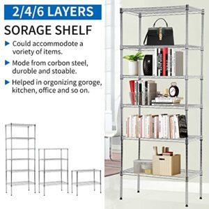 Adjustable Metal Storage Shelves 6-Tier Book Shelf Organizer Wire Shelving Unit 13" X 23" X 60" Steel Storage Rack Shelves for Garage Kitchen Restaurant Garage Pantry (900lbs, Chrome)