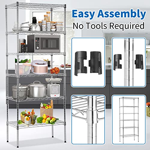 Adjustable Metal Storage Shelves 6-Tier Book Shelf Organizer Wire Shelving Unit 13" X 23" X 60" Steel Storage Rack Shelves for Garage Kitchen Restaurant Garage Pantry (900lbs, Chrome)