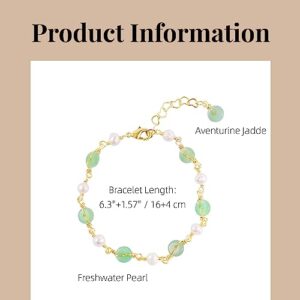 LOOYUUPEE 14K Gold Plated Natural Jade & Pearls Bracelets for Women, Natural Freshwater Pearls Jade Bracelets for Women, Lucky Green Jade Jewelry Chain for Mom Lover Her (14K Gold Plated)