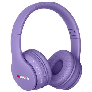 midola headphones bluetooth wireless kids volume limit 85db /110db over ear foldable noise protection headset aux 3.5mm cord mic for children boy girl travel school phone pad tablet pc light purple
