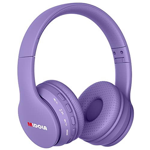 MIDOLA Headphones Bluetooth Wireless Kids Volume Limit 85dB /110dB Over Ear Foldable Noise Protection Headset AUX 3.5mm Cord Mic for Children Boy Girl Travel School Phone Pad Tablet PC Light Purple