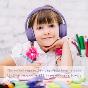 MIDOLA Headphones Bluetooth Wireless Kids Volume Limit 85dB /110dB Over Ear Foldable Noise Protection Headset AUX 3.5mm Cord Mic for Children Boy Girl Travel School Phone Pad Tablet PC Light Purple