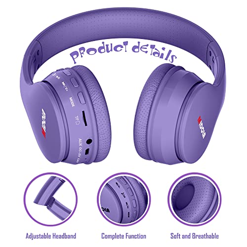 MIDOLA Headphones Bluetooth Wireless Kids Volume Limit 85dB /110dB Over Ear Foldable Noise Protection Headset AUX 3.5mm Cord Mic for Children Boy Girl Travel School Phone Pad Tablet PC Light Purple