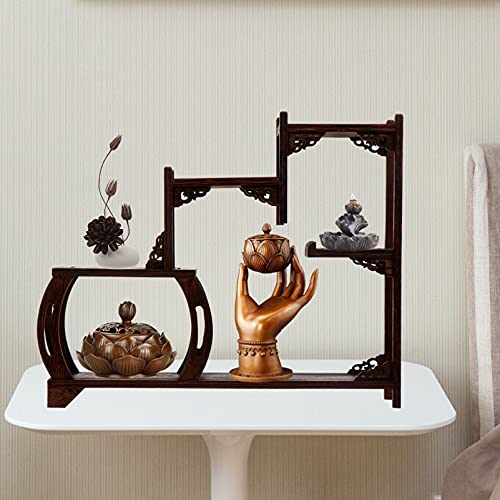 Operitacx 2pcs Chinese Cabinet Wooden Wall Rack Home Tea Shelf Assemble Study Figurines Carving Decor Office Organizer Living Antiques Curio Pot Antique-and-Curio Stand Rosewood Frame
