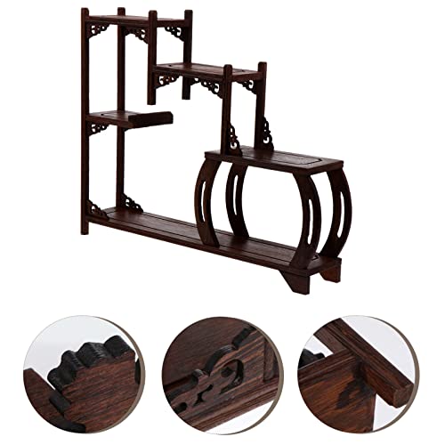 Operitacx 2pcs Chinese Cabinet Wooden Wall Rack Home Tea Shelf Assemble Study Figurines Carving Decor Office Organizer Living Antiques Curio Pot Antique-and-Curio Stand Rosewood Frame