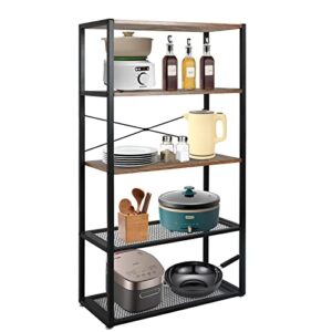 no more tag 5-tier kitchen baker's rack metal shelving unit heavy duty free standing baker's rack for kitchens microwave oven storage rack coffee station rustic brown