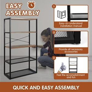 NO MORE TAG 5-Tier Kitchen Baker's Rack Metal Shelving Unit Heavy Duty Free Standing Baker's Rack for Kitchens Microwave Oven Storage Rack Coffee Station Rustic Brown