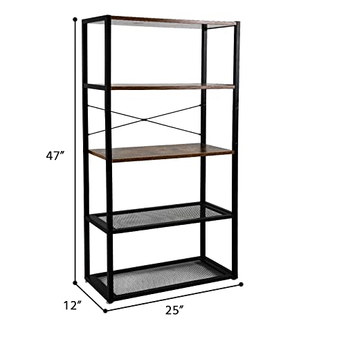 NO MORE TAG 5-Tier Kitchen Baker's Rack Metal Shelving Unit Heavy Duty Free Standing Baker's Rack for Kitchens Microwave Oven Storage Rack Coffee Station Rustic Brown