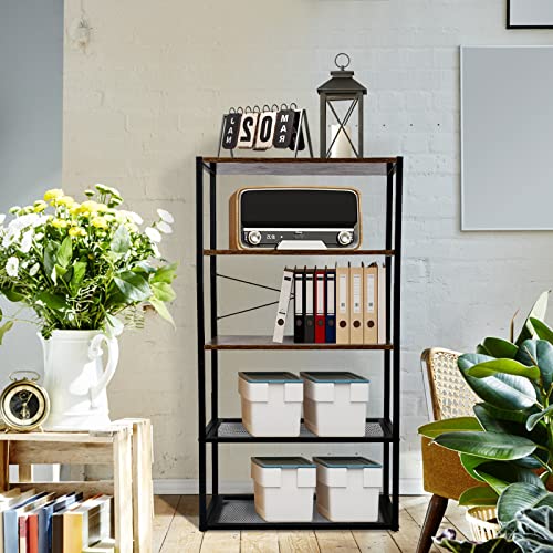 NO MORE TAG 5-Tier Kitchen Baker's Rack Metal Shelving Unit Heavy Duty Free Standing Baker's Rack for Kitchens Microwave Oven Storage Rack Coffee Station Rustic Brown