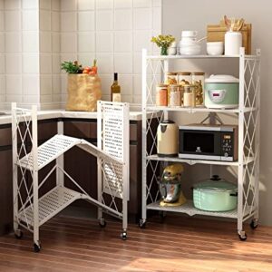 volpone metal storage shelves with wheels foldable garage shelving no assembly shelving unit for kitchen bathroom white 4 tier