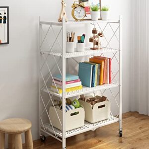 VOLPONE Metal Storage Shelves with Wheels Foldable Garage Shelving No Assembly Shelving Unit for Kitchen Bathroom White 4 Tier