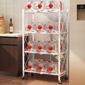 VOLPONE Metal Storage Shelves with Wheels Foldable Garage Shelving No Assembly Shelving Unit for Kitchen Bathroom White 4 Tier