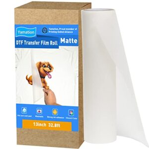 yamation dtf transfer film roll: 13inch 32.8ft sheets premium double-sided matte finish pet transfer paper direct to film transfer sheets