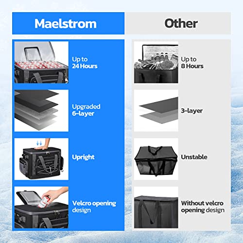 Maelstrom Soft Cooler Bag,Soft Sided Cooler,Insulated Hard-Bottom Beach Cooler,Ice Chest,Large Leakproof Camping Cooler,Portable Travel Cooler for Camping,Grocery Shopping,Black,60 Can