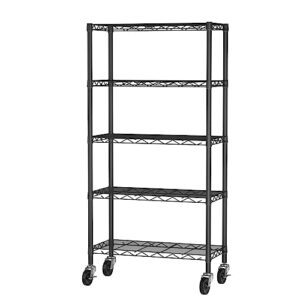 singaye 5-shelf adjustable, heavy duty storage shelving unit on wheels, steel organizer wire rack, 30" w x 14" d x 64" h,black