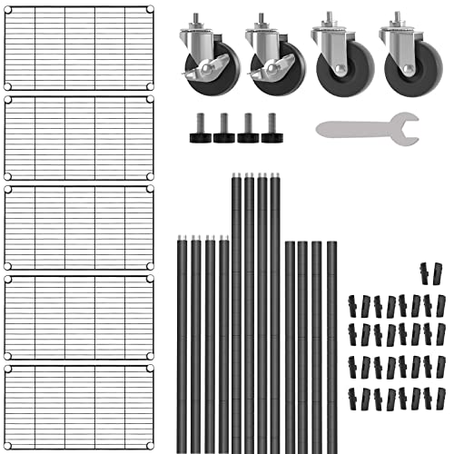 SINGAYE 5-Shelf Adjustable, Heavy Duty Storage Shelving Unit on Wheels, Steel Organizer Wire Rack, 30" W x 14" D x 64" H,Black