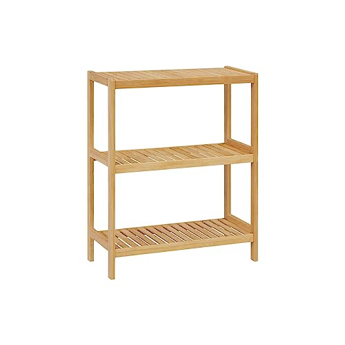 Elesuli 3-Tiers Bamboo Bathroom Rack Organizer Storage Rack Bamboo Bathroom Storage Standing Shelf Multifunctional Shelving Utility Layer Organizer for Kitchen