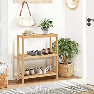 Elesuli 3-Tiers Bamboo Bathroom Rack Organizer Storage Rack Bamboo Bathroom Storage Standing Shelf Multifunctional Shelving Utility Layer Organizer for Kitchen