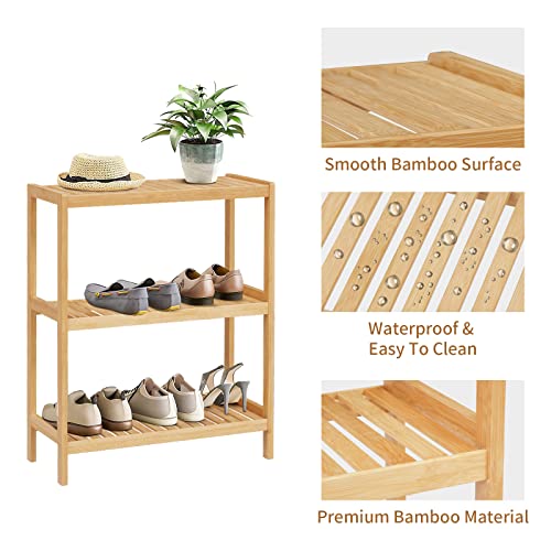 Elesuli 3-Tiers Bamboo Bathroom Rack Organizer Storage Rack Bamboo Bathroom Storage Standing Shelf Multifunctional Shelving Utility Layer Organizer for Kitchen