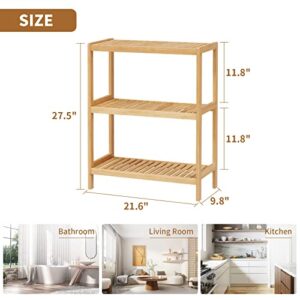 Elesuli 3-Tiers Bamboo Bathroom Rack Organizer Storage Rack Bamboo Bathroom Storage Standing Shelf Multifunctional Shelving Utility Layer Organizer for Kitchen