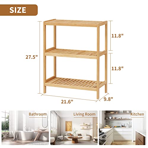 Elesuli 3-Tiers Bamboo Bathroom Rack Organizer Storage Rack Bamboo Bathroom Storage Standing Shelf Multifunctional Shelving Utility Layer Organizer for Kitchen