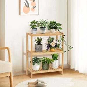 Elesuli 3-Tiers Bamboo Bathroom Rack Organizer Storage Rack Bamboo Bathroom Storage Standing Shelf Multifunctional Shelving Utility Layer Organizer for Kitchen