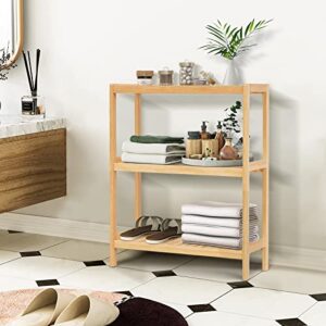 Elesuli 3-Tiers Bamboo Bathroom Rack Organizer Storage Rack Bamboo Bathroom Storage Standing Shelf Multifunctional Shelving Utility Layer Organizer for Kitchen