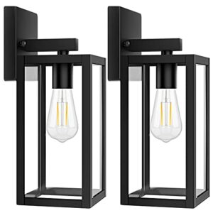 2-pack outdoor light fixtures wall mount, waterproof exterior wall lanterns with clear glass, anti-rust outside black wall sconces, front porch lights for house garage doorway, bulbs not included