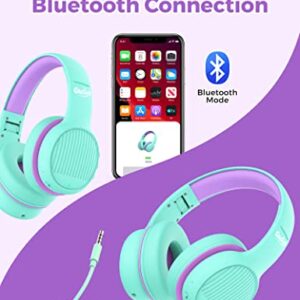 gorsun Premium Bluetooth Kids Headphones with Microphone, Wireless Headphones for Kids for School, 85/94dB Volume Limited, Adjustable Kids Bluetooth Headphones for Boys, Girls, Teens (Green)