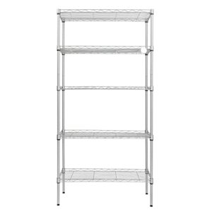 karl home 5 tier wire shelving unit height adjustable storage metal shelf, heavy duty garage rack for office, kitchen, laundry (21.3" l x 11.4" w x 59.1" h, silver)