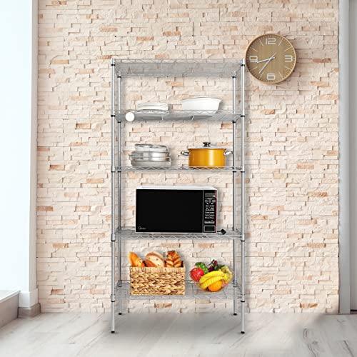 Karl home 5 Tier Wire Shelving Unit Height Adjustable Storage Metal Shelf, Heavy Duty Garage Rack for Office, Kitchen, Laundry (21.3" L x 11.4" W x 59.1" H, Silver)