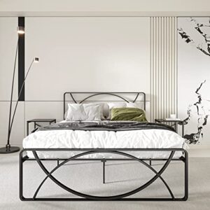 odika queen bed frame with unique semicircle headboard - platform bed frame queen size 12 inch fits under bed storage - metal bed frame queen no box spring needed easy essembly