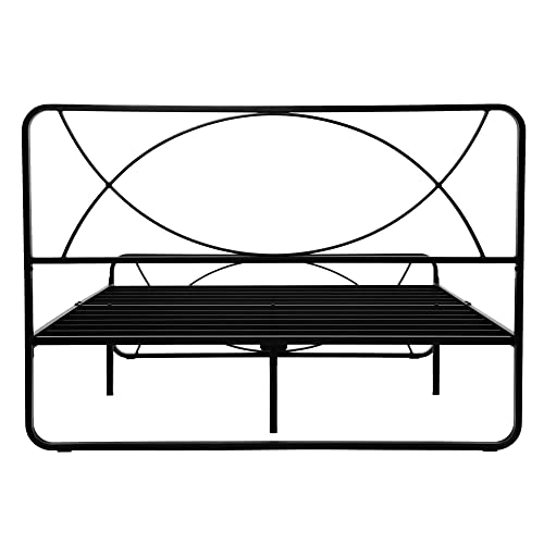 ODIKA Queen Bed Frame with Unique Semicircle Headboard - Platform Bed Frame Queen Size 12 inch Fits Under Bed Storage - Metal Bed Frame Queen No Box Spring Needed Easy Essembly