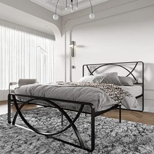 ODIKA Queen Bed Frame with Unique Semicircle Headboard - Platform Bed Frame Queen Size 12 inch Fits Under Bed Storage - Metal Bed Frame Queen No Box Spring Needed Easy Essembly