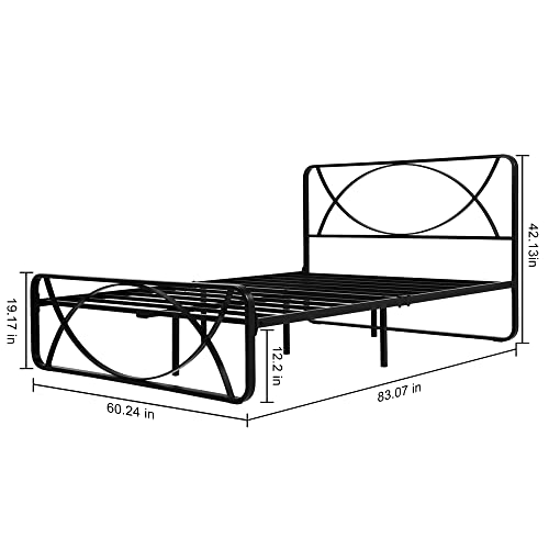 ODIKA Queen Bed Frame with Unique Semicircle Headboard - Platform Bed Frame Queen Size 12 inch Fits Under Bed Storage - Metal Bed Frame Queen No Box Spring Needed Easy Essembly