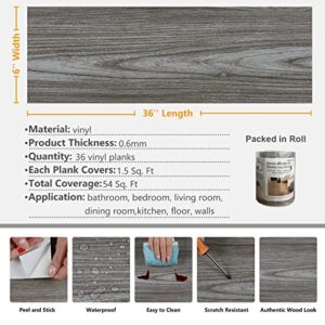 VEELIKE 6''x36'' Grey Oak Wood Peel and Stick Floor Tile Waterproof Bathroom Kitchen Grey Wood Vinyl Plank Flooring 36-Pack, 54 Sq. Ft, Self Adhesive Laminate Flooring for Living Room Bedroom RV