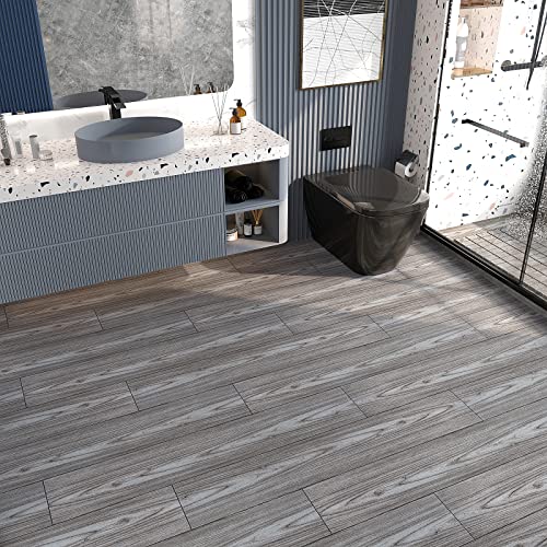 VEELIKE 6''x36'' Grey Oak Wood Peel and Stick Floor Tile Waterproof Bathroom Kitchen Grey Wood Vinyl Plank Flooring 36-Pack, 54 Sq. Ft, Self Adhesive Laminate Flooring for Living Room Bedroom RV